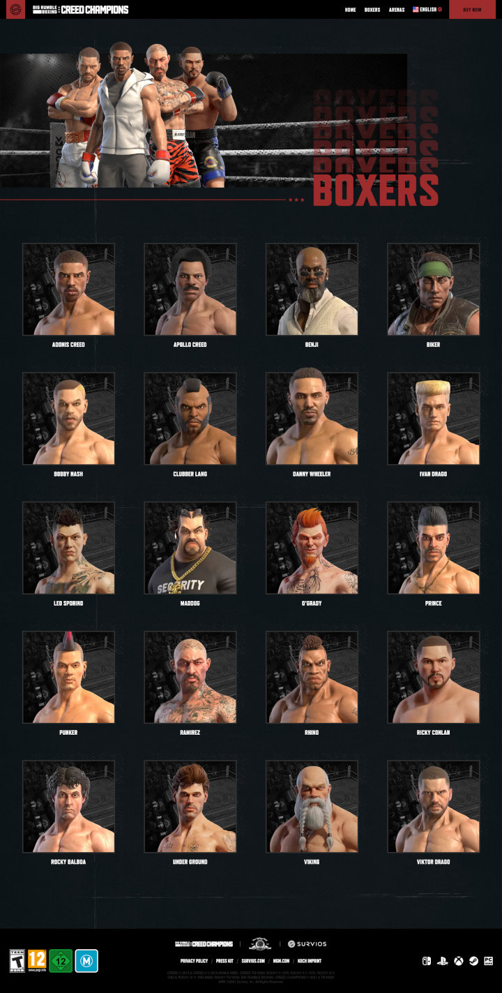Creed: Big Rumble Boxing Boxers Page