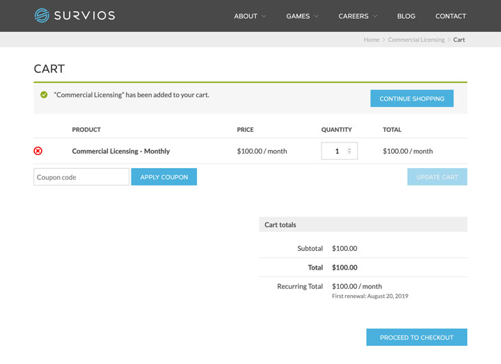 Licensing Cart Page